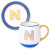 Кружка с блюдцем «Library» золотая буква «N» (голубого цвета) детальная картинка 