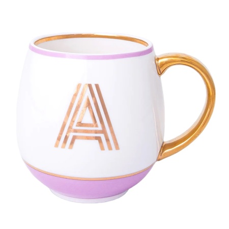 Кружка с блюдцем «Library» золотая буква «A» (розового цвета) детальная картинка 