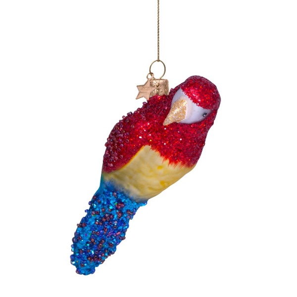 Фото Новогоднее украшение из стекла Vondels "Попугай сине-желто-красный" 11см