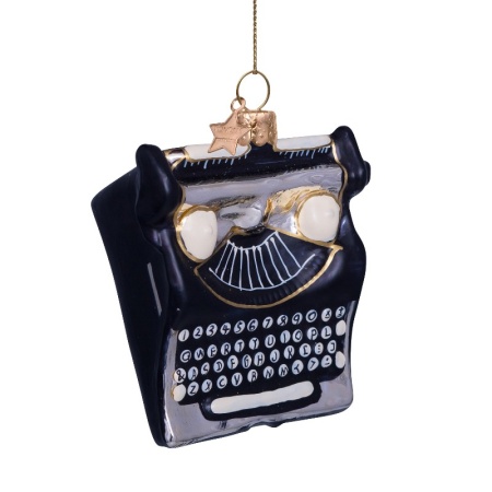 Новогоднее украшение из стекла Vondels "Черно-золотая печатная машинка" 10см детальная картинка 