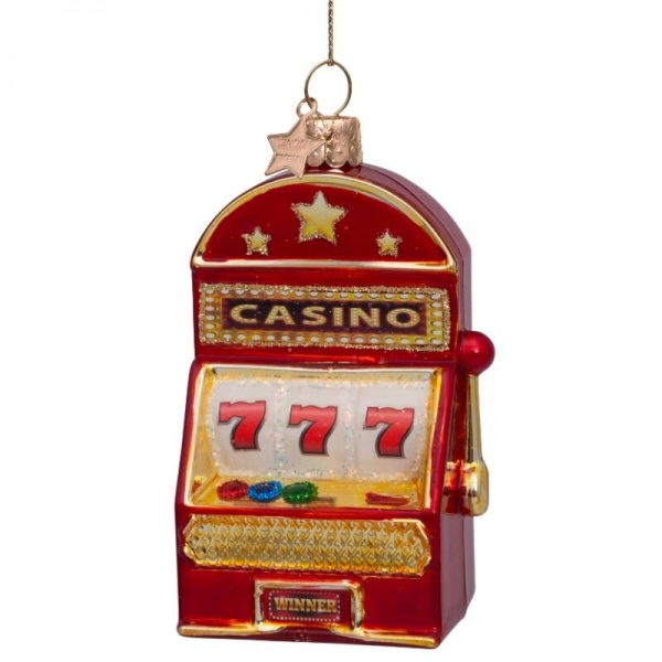 Фото Новогоднее украшение из стекла Vondels "Красный игровой автомат" 10.5см