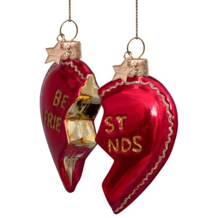 Набор новогодних украшений из стекла Vondels для друзей "Половинки сердца" 8.5см детальная картинка 