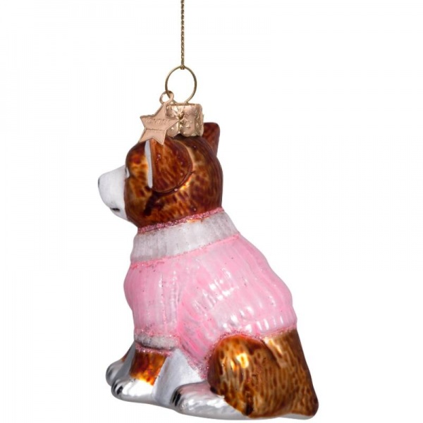 Фото Новогоднее украшение из стекла Vondels "Чихуахуа в розовой кофте" 8см