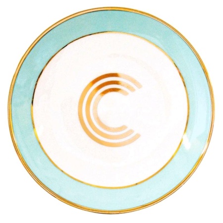 Кружка с блюдцем «Library» золотая буква «C» (мятного цвета) детальная картинка 