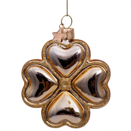 Новогоднее украшение из стекла Vondels "Золотой клевер" 8см детальная картинка 