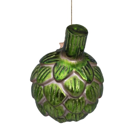 Новогоднее украшение из стекла Vondels "Зеленый артишок" 9см детальная картинка 