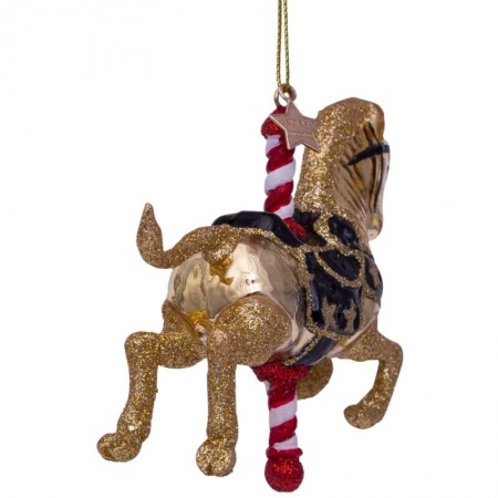 Новогоднее украшение из стекла Vondels "Золотая карусельная лошадка" 9см детальная картинка 
