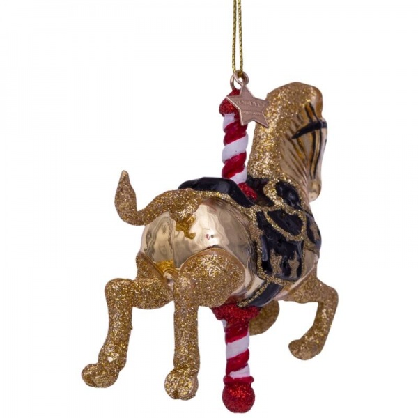 Фото Новогоднее украшение из стекла Vondels "Золотая карусельная лошадка" 9см