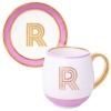 Кружка с блюдцем «Library» золотая буква «R» (розового цвета) детальная картинка 