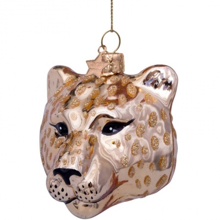 Новогоднее украшение из стекла Vondels "Золотая голова пантеры" 7.5см детальная картинка 