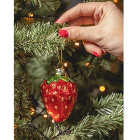 Новогоднее украшение из стекла Vondels "Клубника" 8см детальная картинка 