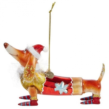 Новогоднее украшение из стекла Vondels "Рождественская такса" 9.5см детальная картинка 