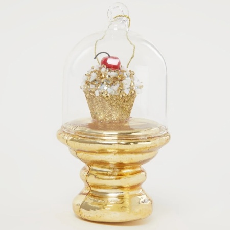 Новогоднее украшение из стекла Vondels "Пирожное на подставке" 11см детальная картинка 