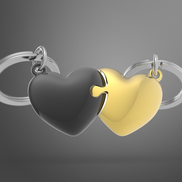 Фото Брелок для ключей "Сердце-пазл" - черный и золотой