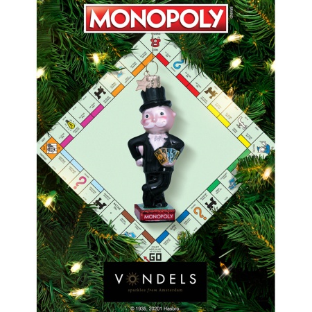 Новогоднее украшение из стекла Vondels "Мистер Монополия" 10см - в подарочной упаковке детальная картинка 