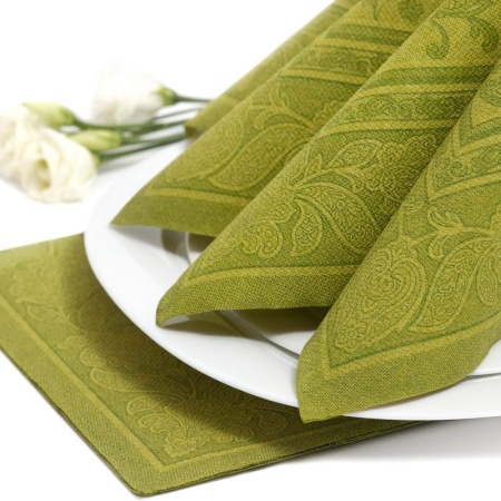 Салфетка 40x40см ROYAL Collection Ornaments оливковая, 50шт детальная картинка 