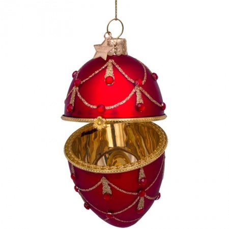 Новогоднее украшение из стекла Vondels "Красное декоративное яйцо" 10см детальная картинка 