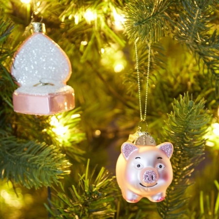Новогоднее украшение из стекла Vondels "Свинка с монетой" 5.5см детальная картинка 