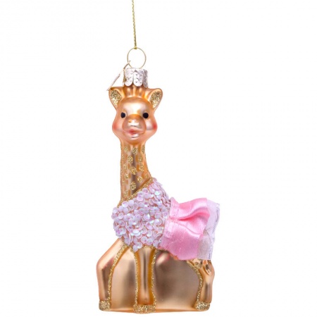 Новогоднее украшение из стекла Vondels "Жирафик Софи в розовом платье" 10см - в подарочной коробке детальная картинка 