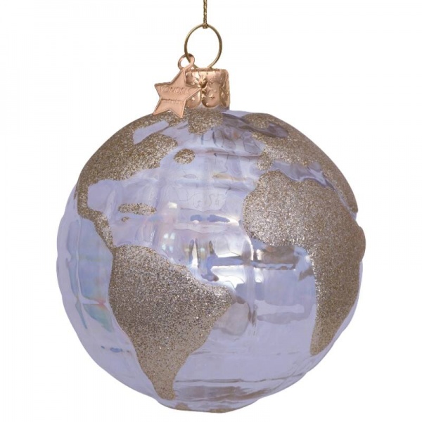 Фото Новогоднее украшение из стекла Vondels "Золотой глобус" 10см