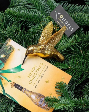 Новогоднее украшение из стекла Vondels "Золотой колибри" 8см детальная картинка 