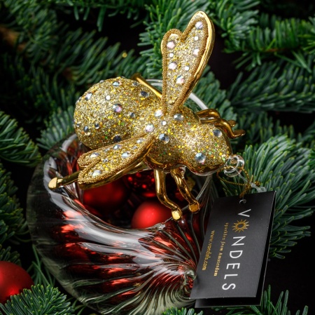 Новогоднее украшение из стекла Vondels "Золотая пчела с бриллиантами" 12см детальная картинка 