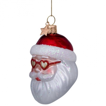 Новогоднее украшение из стекла Vondels "Санта в очках" 10см детальная картинка 