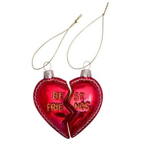 Набор новогодних украшений из стекла Vondels для друзей "Половинки сердца" 8.5см детальная картинка 
