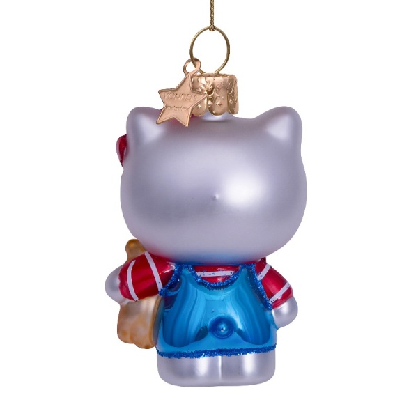 Фото Новогоднее украшение из стекла Vondels 'Hello Kitty в голубом с мишкой' 9см – в подарочной коробке