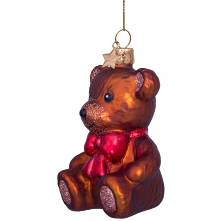 Новогоднее украшение из стекла Vondels "Мишка с бантом" 8.5см детальная картинка 