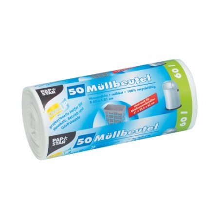 Мешок для мусора 60л 72х60см БЕЛЫЙ, 60шт детальная картинка 