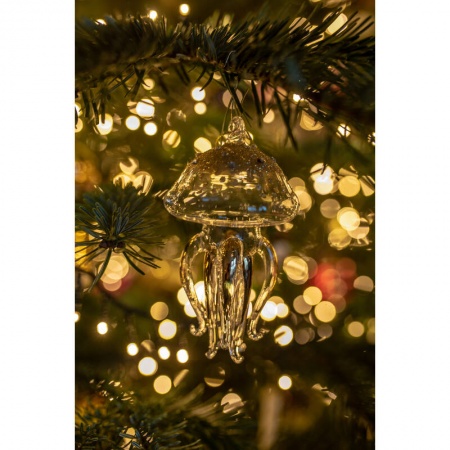 Новогоднее украшение из стекла Vondels "Золотая медуза с бриллиантами" 11см детальная картинка 