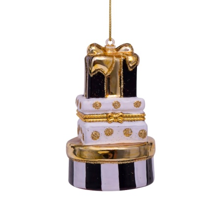 Новогоднее украшение из стекла Vondels "Черно-белые подарочные коробки" 9см детальная картинка 