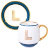 Кружка с блюдцем «Library» золотая буква «L» (синего цвета) детальная картинка 