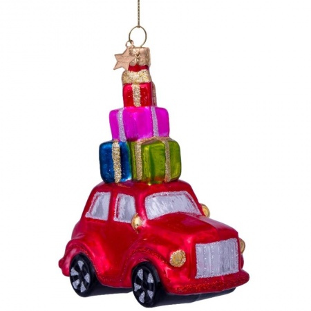 Новогоднее украшение из стекла Vondels "Красная машина с подарками" 11.5см детальная картинка 