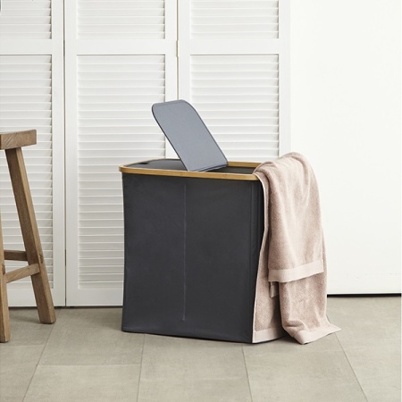 Корзина для белья с двумя отделениями Neat Twin 53.5x33x53см серая детальная картинка 