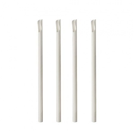 Соломка для питья с ложкой Ø8мм (h)20см БЕЛАЯ, 100шт детальная картинка 