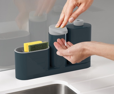 Органайзер для раковины с дозатором для мыла и бутылочкой SinkBase Plus серый - 85091 Joseph Joseph детальная картинка 