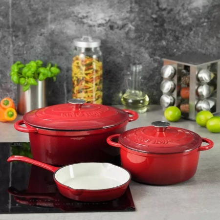 Сковорода чугунная эмалированная Ø20см красная детальная картинка 