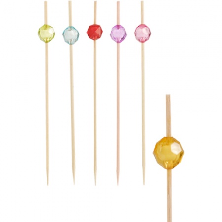 Деко-пика 12см PEARL с бусинкой цветная, 40шт детальная картинка 