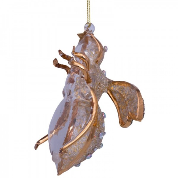 Фото Новогоднее украшение из стекла Vondels "Золотая пчела с бриллиантами" 12см