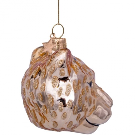 Новогоднее украшение из стекла Vondels "Золотая голова пантеры" 7.5см детальная картинка 