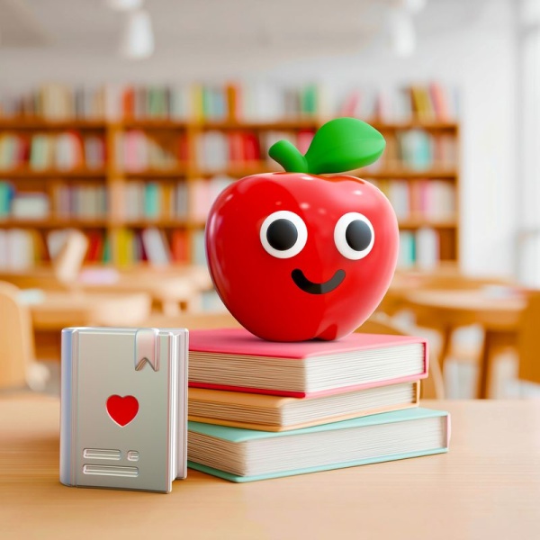 Фото Брелок для ключей "Яблоко и книга"