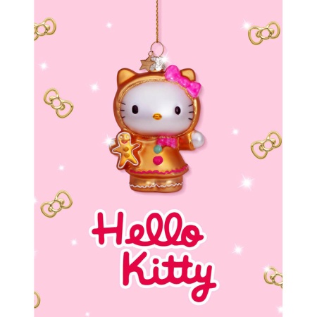 Новогоднее украшение из стекла Vondels "Hello Kitty имбирный пряник" 9см - в подарочной упаковке детальная картинка 