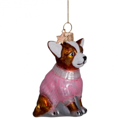 Новогоднее украшение из стекла Vondels "Чихуахуа в розовой кофте" 8см детальная картинка 
