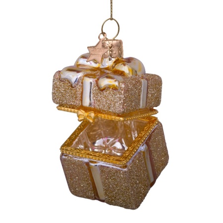 Новогоднее украшение из стекла Vondels "Золотой подарок" 5.5см детальная картинка 