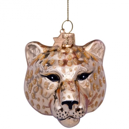Новогоднее украшение из стекла Vondels "Золотая голова пантеры" 7.5см детальная картинка 