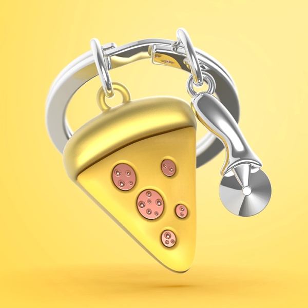 Брелок для ключей "Кусочек пиццы и нож для пиццы" детальная картинка 