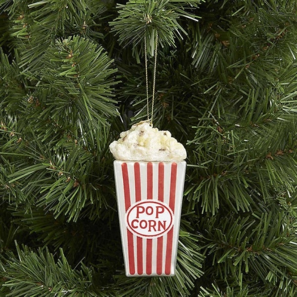 Фото Новогоднее украшение из стекла Vondels "Попкорн в красно-белую полоску" 11см