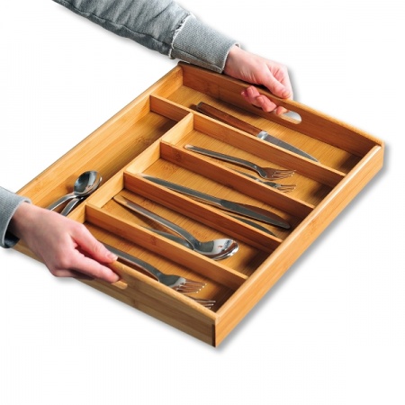 Органайзер-поднос для столовых приборов 38x32x(h)4см на 6 ячеек, дерево детальная картинка 